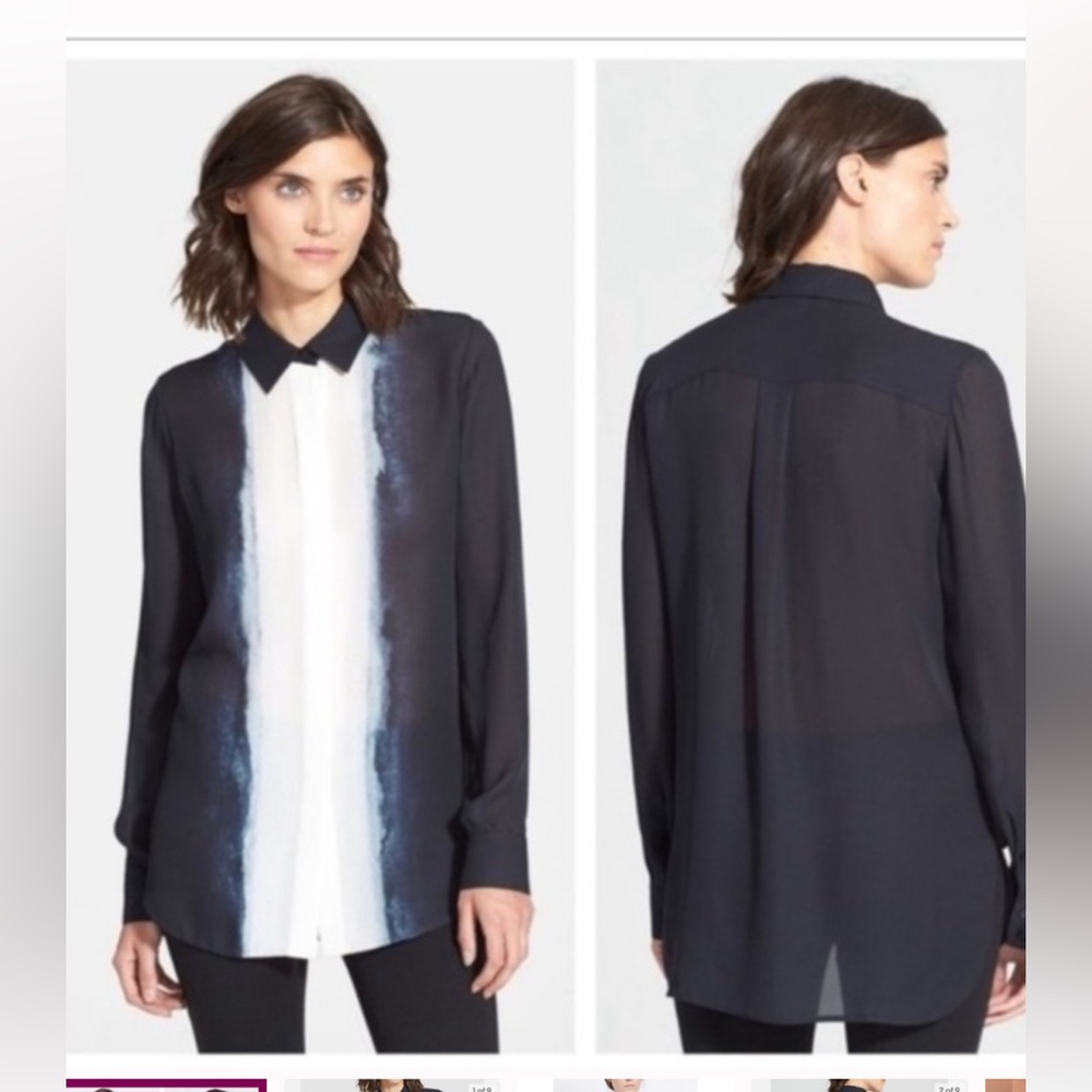 Vince Silk Vertical Dip Dye Blouse
